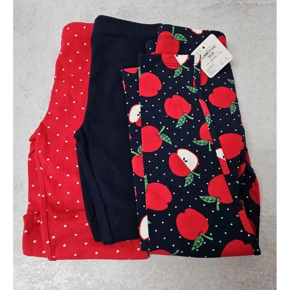 Lot of 3 The Children's Place Leggings Apple & Polka Dot & Navy Size 5T